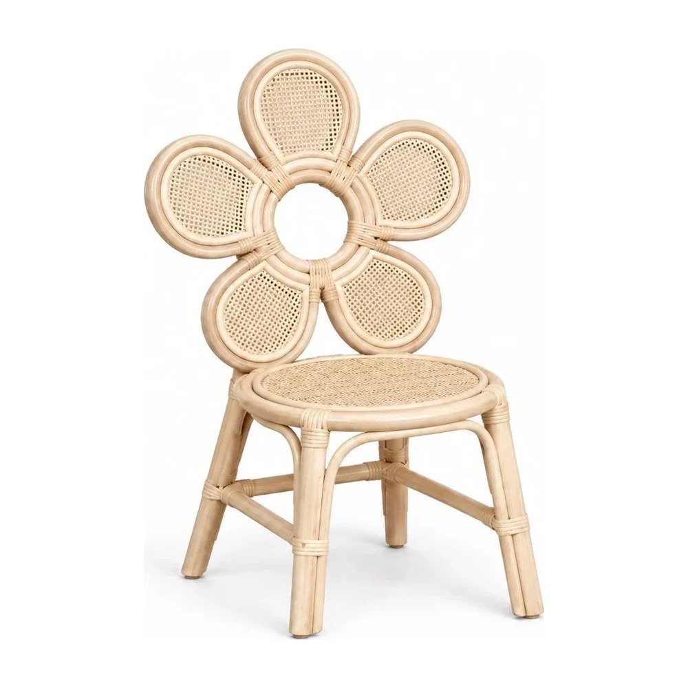 Flor children's rattan chair with a five-petal flower-shaped woven cane back