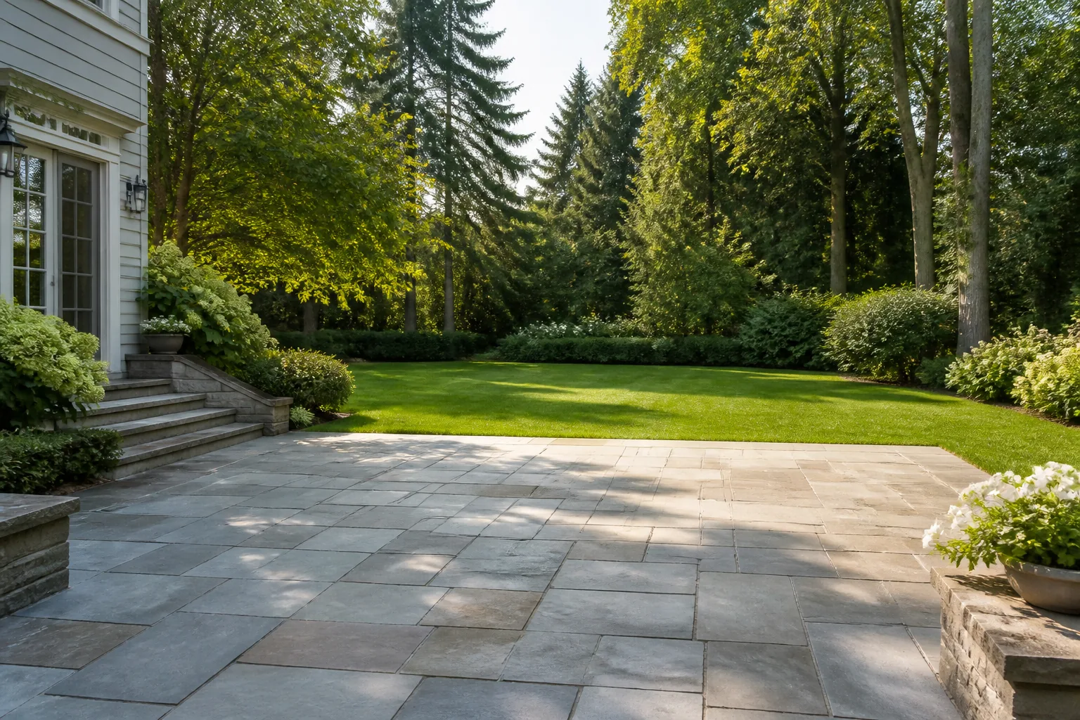 Garden patio and lawn with open space