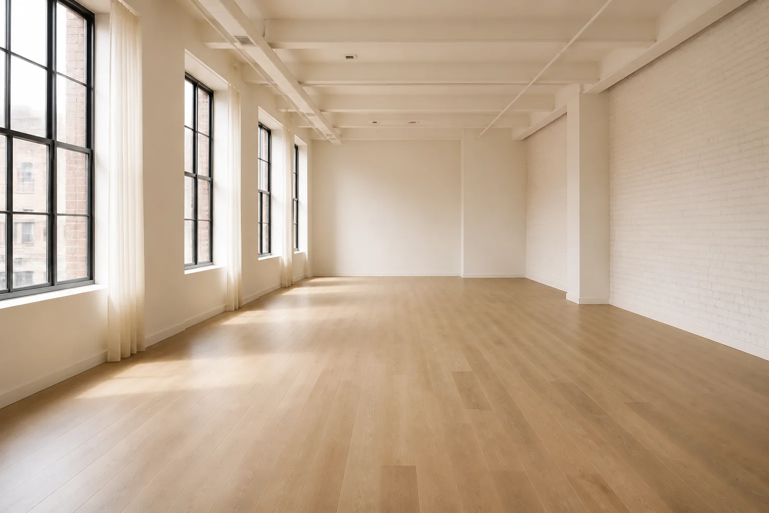 Empty sunlit modern loft event space